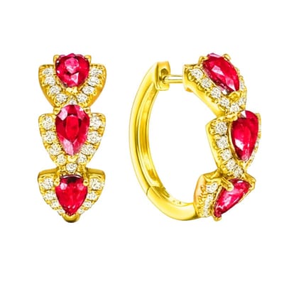 Goudkleurige oorringen met rode druppelvormige zirkonia – elegante sparkle oorbellen voor dames
