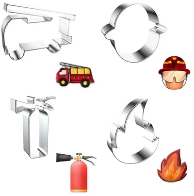Set van 4 stuks uitsteekvormen - Roestvrijstalen snijders - bakken - Brandweerwagen - Helm - Brandblusser - Vlamvormige Koekjesvormen - Bakbenodigdheden