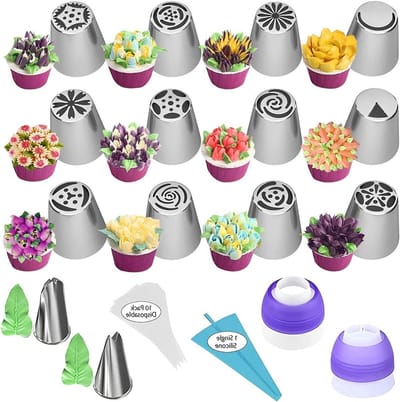 Decoratie spuitmonden set met 27 grote spuitmonden en herbruikbare spuitzak - RVS bakaccessoires voor taartdecoratie