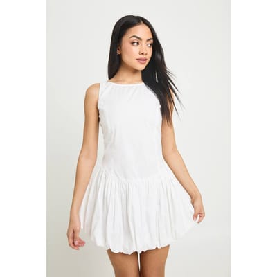 boohoo Dames Katoenen Popeline Mini-jurk Met Ballonzoom En Racerback | Wit | Maat: 36