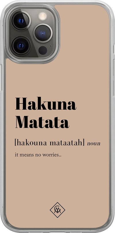Casimoda® hoesje - Geschikt voor iPhone 12 Pro - Hakuna Matata - 2-in-1 case - Schokbestendig - Tekst - Verhoogde randen - Bruin/beige, Transparant