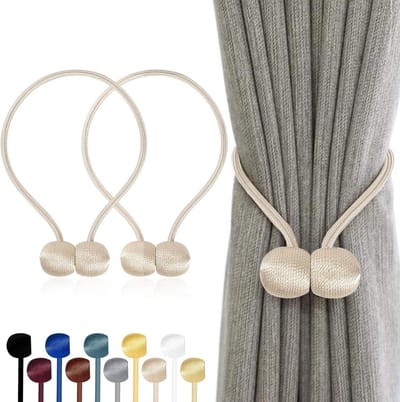 Magnetische Gordijnhouders Set van 2, 10 Kleuren voor Woonkamer, Slaapkamer en Badkamer, Geschikt voor Gordijnen en Douchegordijnen (Beige)