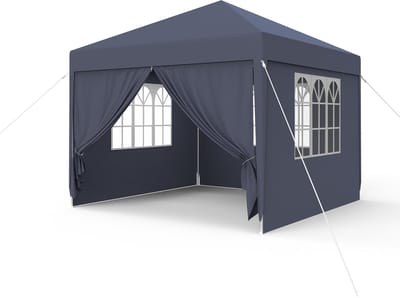 NAIZY Pavilion 3x3m Tent Partytent Waterdichte Stal met 4 Zijpanelen & Ramen & Vaste Grondnagels Tuinpaviljoen Winterbestendige UV-bescherming, Antraciet