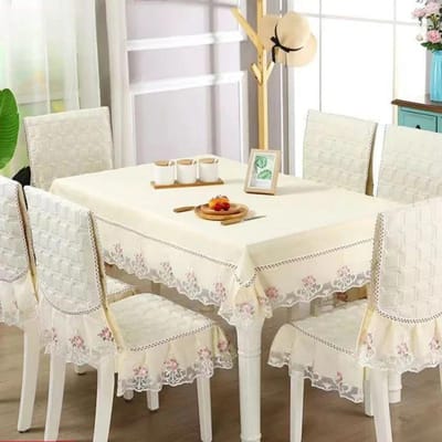Europese Stijl Antislip Eettafel Stof Kantrand Bedrukt Stoelhoes Vier Seizoenen Universele Eetstoel Kussenhoes Chair 1 cover 1 back