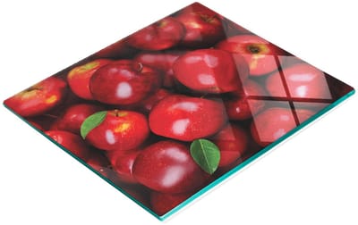 Duurzame en stijlvolle glazen snijplank met rood appelpatroon 60x52 cm