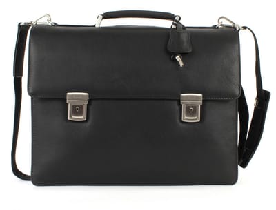 LEONHARD HEYDEN Leren aktetas business tas met laptopvak Berlin Aktenmappe 3 Fächer 7343 Schwarz zwart