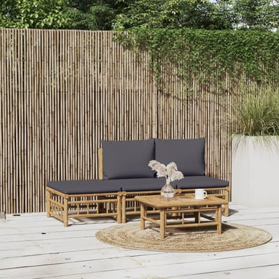 vidaXL - 4-delige - Loungeset - met - kussens - bamboe - donkergrijs