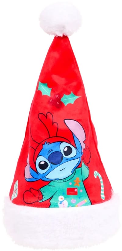Kerstmuts Disney - Lilo & Stitch - rood met witte pompom - fluweel zachte stof - Stitch als rendier