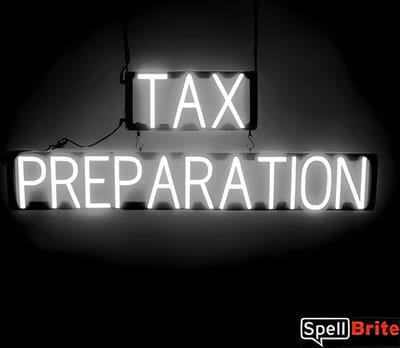 TAX PREPARATION - Lichtreclame Neon LED bord verlicht | SpellBrite | 102 x 38 cm | 6 Dimstanden - 8 Lichtanimaties | Reclamebord neon verlichting