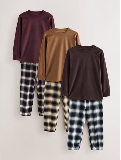 Next - Jongens - Verpakking van 3 geweven geruite pyjama's - Bruin