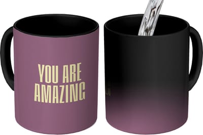 Magische Mok - Foto op Warmte Mokken - Koffiemok - Tekst - Paars - Amazing - Magic Mok - Beker - 350 ML - Theemok - Mok met Tekst