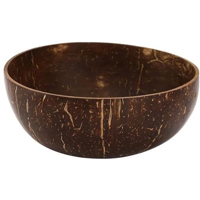 Bol en coquille de noix de coco naturelle avec cuillère, bol à yaourt, bol en bois, bols en noix de coco polie, salade de fruits, dessert, cuillères en bois, nœud black