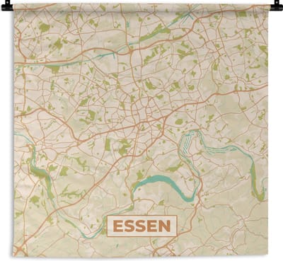 Wandkleed - Wanddoek - Essen - Vintage - Stadskaart - Plattegrond - Kaart - 180x180 cm - Wandtapijt