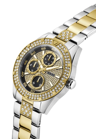 Guess Orion Quartz Analoog Horloge Zilverkleurig En Goudkleurig Kast Gemaakt Van 100% Roestvrij Staal En Een Armband Van 100% Roestvrij Staal 44 GW1067G2, GW1067G3