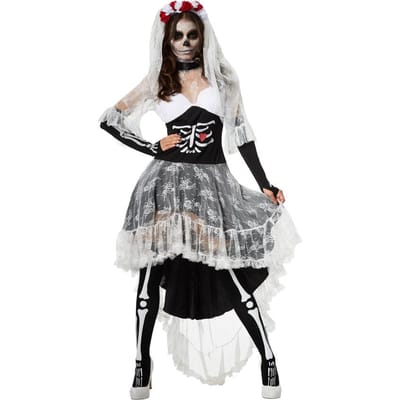 dressforfun - Griezelige skeletbruid XXL - verkleedkleding kostuum halloween verkleden feestkleding carnavalskleding carnaval feestkledij partykleding - 302009