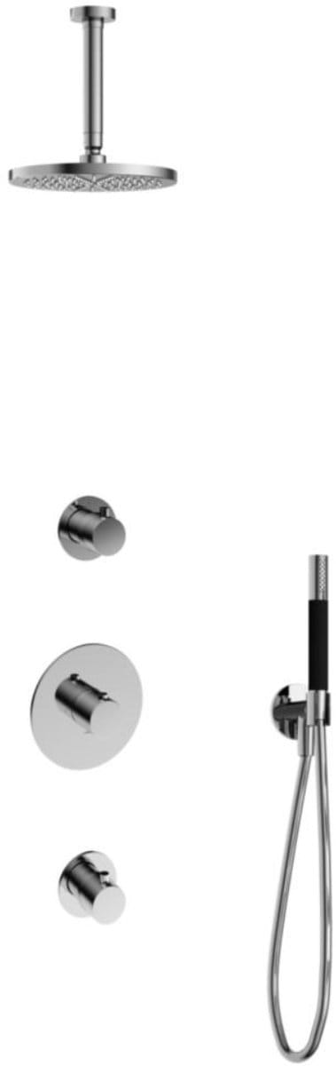 Hotbath Cobber - Inbouw Regendoucheset - Chroom - 2 Stopkranen - Thermostatisch - Plafondbuis 15 cm - Hoofddouche 200 mm - Staafhanddouche - Waterbesparend