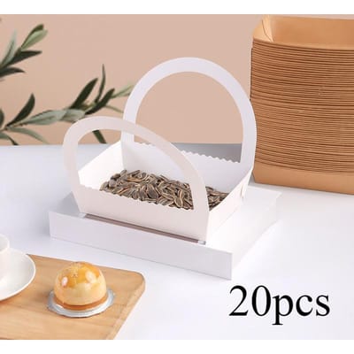 20 stuks Wegwerp Vouwbare Boot Doos Picknick Open Verpakking Doos Voedsel Container Geschikt voor Desserts Koekjes Taarten Snoepjes Verjaardagsfeest Cadeau wit