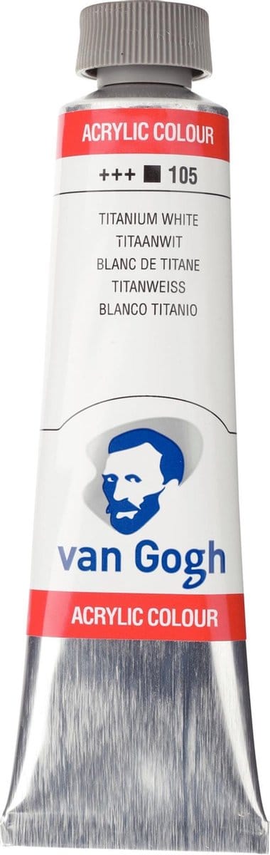 Van Gogh Acrylverf Wit - Acrylpaint - 105 Titaanwit - Acrylic Verf Paint - Acrylaatverf - Witte Hobbyverf - Watergedragen Verf - Sneldrogende Pigmentrijke Verf - 40ml