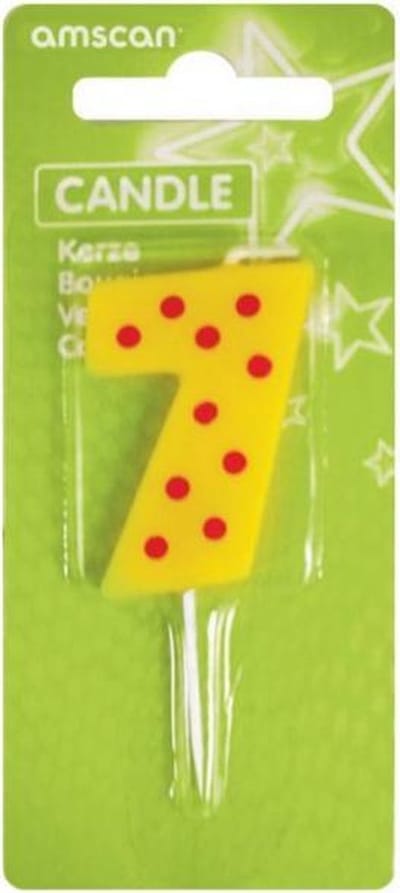 Amscan Verjaardagskaars 7 - Dots & Stripes 7,6 Cm Geel/rood