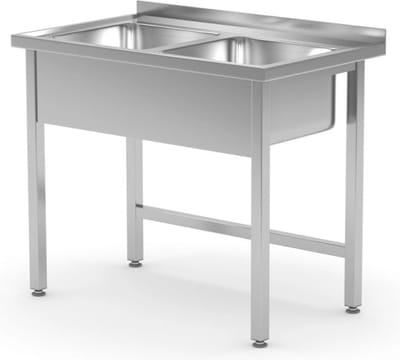 HENDI Gelaste spoeltafel – 2 spoelbakken – verstelbare voeten – 1000x600x x(H)850 mm