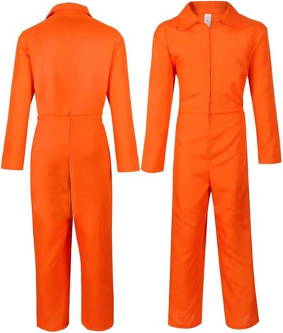 Volwassen Gevangeniskostuum voor Mannen in Oranje Jumpsuit - Fancy Dress Outfit voor Feestjes, Carnaval en Theatervoorstellingen