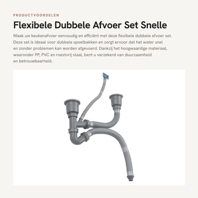 Dailygoods- Afvoer Set Dubbele Gootsteen - Uitbreidbaar - Hoogwaardig PP/PVC/Roestvrij Staal - Antigeur - Eenvoudig te Installeren - Flexibel Ontwerp - Afvoerset