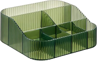 Grote Make-up Borstelhouder met 8 Vakken, Vintage Gestreepte Organizer voor Vanity Decor en Badkameropslag