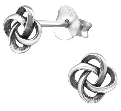 Joy|S - Zilveren Keltische knoop oorbellen - 6.5 mm - geoxideerd