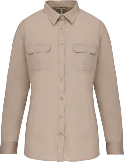 Kariban Damesoverhemd safari lange mouwen K591 - Beige - XXL