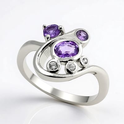 Cavill - 925 Sterling Zilver Ring - 0,76 ct Paarse Ceylon Saffier - Rhodium Verguld - Elegante Ovale & Ronde Edelstenen - Sri Lanka Sieraden