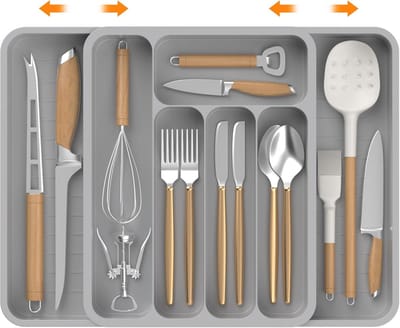 Verstelbare Bestekbak voor Laden - Efficiënte Keukenorganizer van 40 cm in Grijs