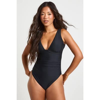 boohoo Dames Buikcorrigerend Badpak Met Diepe V-hals | Zwart | Maat: 36