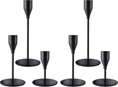 Set van 6 Zwarte Metalen Conische Kandelaars - Elegant voor Tafeldecoratie en Sfeerverlichting