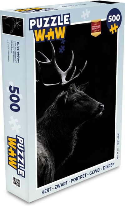 Puzzel Hert - Zwart - Portret - Gewei - Dieren - Legpuzzel - Puzzel 500 stukjes