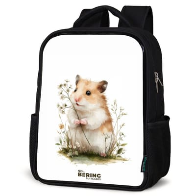NoBoringSuitcases.com® - Rugzak zwart - Schooltas jongen & meisje - Hamster met bloemen - Rugtas voor school - Boekentas kind - Schoolrugzak - Kinderrugzak
