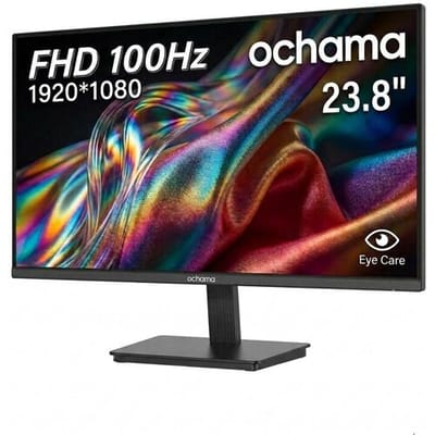 Ochama 23,8 inch gaming- en kantoormonitor, 1080p HD, 100 Hz hoge verversingssnelheid, ultrasmalle rand aan drie zijden
