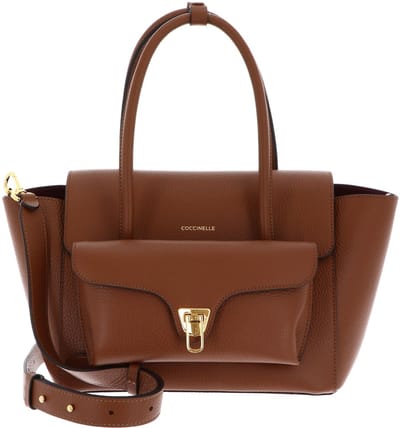 COCCINELLE Leren handtas schoudertas Double Beat Grained Leather Handbag Cognac bruine