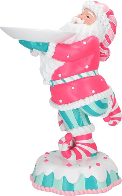 Viv! Christmas Kerstbeeld - Kerstman met Dienblad - roze blauw - 46cm