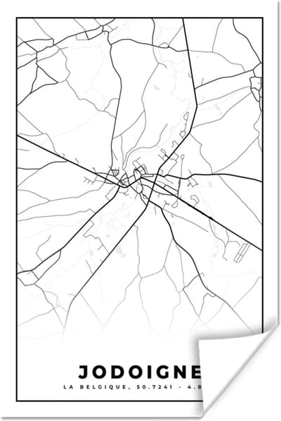 Poster Stadskaart – Zwart Wit - Kaart – Jodoigne – België – Plattegrond - 120x180 cm XXL