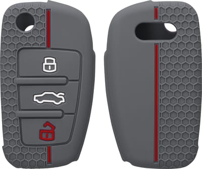 kwmobile autosleutel hoesje geschikt voor Audi 3-knops autosleutel hoes - Siliconen autosleutel behuizing - Auto sleutel case met honingraat - Sleuteletui in grijs / rood