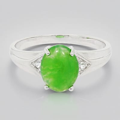 Cavill - Zilveren ring - 925 Sterling Zilver - 1 14 ct Keizerlijk Chrysopraas en 0 035 ct Witte Topaas - Ovaal Cabochon, Elegant Design, Maat 17