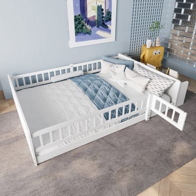 Kinderbed - 140 x 190 cm - Open opberging - Planken - Te openen behuizing - Zonder matras - Wit