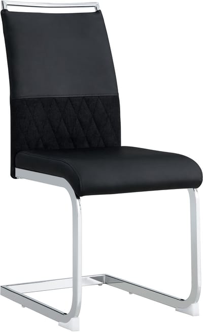 Eetkamerstoelen, set van 2, PU-leer en linnen rugleuning, hoge gestoffeerde stoel, horizontale strepen op de rugleuning, geschikt voor eetkamer, keuken, gastenkamer of kantoor, Zwart