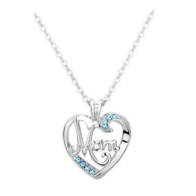 Lumici® | Mama Ketting v7 - Blauwe Zirkonia - Ketting voor Mama - Mom Necklace - Hart - Hartje - Heart - Cadeau Voor Vrouwen - Mama - Mam - Ma - Kado - Moederdag Cadeau - Valentijn - Liefde - Verrassing - Goud & Zilver