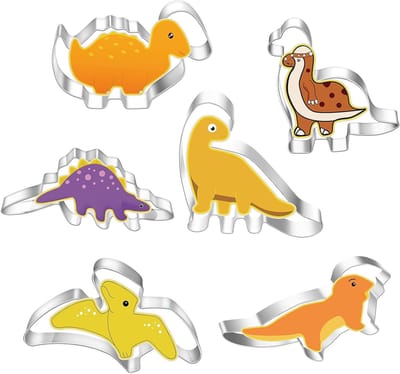 Set van 6 RVS Dinosaurussen Koekjesuitsteekvormen voor Broodjes, Gebak en Biscuit Decoratie