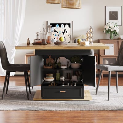 DESMIU Uitschuifbare Eettafel Met Opbergruimte Voor Keuken En Woonkamer Van MDF En Metaal Naturel Hout 110 Tot 140 X 80 X 75 Cm