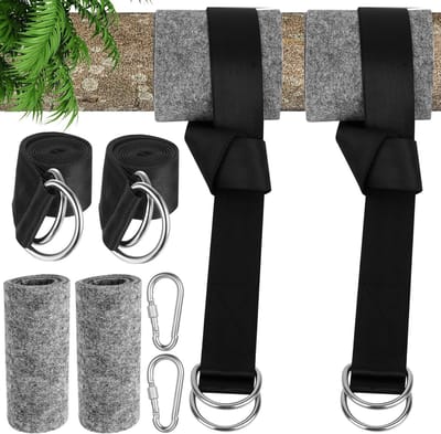 Ophangsysteem voor Hangmat - 2 Stuks - 150Cm - Hangmat Bevestigingsset Inclusief Haken - Tot 500 kg - Nylon Ophangriem met 2 Karabijnhaken, 2 Beschermende Matten - Geschikt voor Schommel, Nestschommel, Hangstoel, Hangmat Ophangen