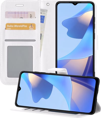 Hoesje - Geschikt voor OPPO A16 - Luxe Bookcase - Walletcase Hoes - Portemonnee - Cover - Telefoonhoes - Wit