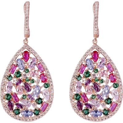Orphelia ZO-7429 - Oorhangers Tear Shape Colored Stones - Zilver 925 Rosé - Zirkonia - 5 cm