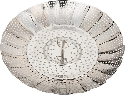 KINGHOFF - Stoommandje - Groente Stomer voor Pan - Stoominzet Koken Gezond - Opvouwbaar Stoomrek - Stomen zonder Olie - Staal - ø24 cm - Zilver